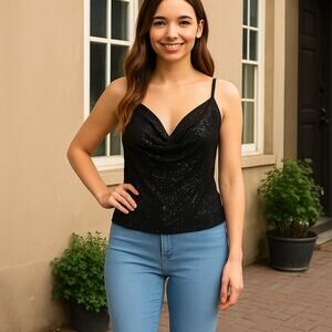 Gypsies Moondust Top Black Cowl Neck Camisole
